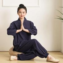 Vyriški ir moteriški jogos drabužiai meditaciniai rūbai trijų ketvirčių rankovių medvilniniai ir lininiai Zen Hanfu meditacinių drabužių rinkinys M tamsiai mėlyna spalva