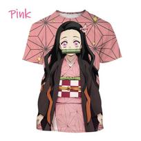 Nauji anime „Demon Slayer“ marškinėliai „Kamado Nezuko“ 3D spausdinti vyriški moteriški marškinėliai trumpomis rankovėmis Negabaritiniai „Harajuku“ marškinėliai Viršutiniai drabužiai vaikams L pink