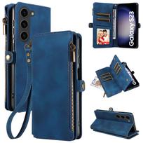 Telefono piniginės dėklas, skirtas Samsung Galaxy S25 S24 S23 S22 S21 S20 FE Ultra PU odinis smūgiams atsparus RFID blokuojantis apsauginis dangtelis For Galaxy S22 Plus mėlyna