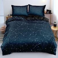Prabangus Galaxy tamsiai mėlynas patalynės komplektas Viengulis, Dvigulis, Karalienės, Karaliaus dydžio Antklodės/Antklodės užvalkalų komplektas Blizgančios žvaigždės Žvaigždėtas dangus Antklodės užvalkalas 140x210cm 2pcs black