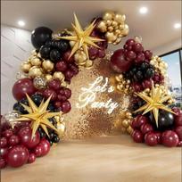 Juodo aukso balionų girliandų arkos rinkinys išleistuvių ir gimtadienio dekoracijoms Wine Red Black Gold Set black