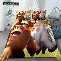 Monkey Cartoon Donkey Kong Duvet Cover Set King Queen Double Full Twin Single Size Bed Linen Set  Cover With Pillowcase Custom EU single(135x200cm)