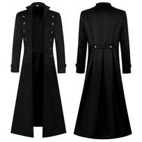 XS-5XL Didelių dydžių vyriškas gotikinis tranšėjas viduramžių steampunk retro stiliaus ilgi paltai dvieilis vienspalvis vyriškas vintažinis ilgas paltas L juoda