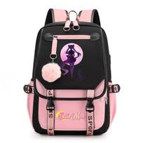 Sailor Moon Mielas Anime Spausdintas Studento Kuprinė USB Sąsaja Didelės Talpos Drobės Krepšys Kompiuterio Krepšys 46*29*16cm black