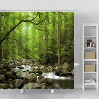 Miško Peizažas Dušo Užuolaida Saulės Krioklys Žalias Bambukas Rūkas Džiunglės Rudens Vaizdas Vonios Užuolaidos Vonių Dekoras Kabliukai 90x180cm-35x70in green