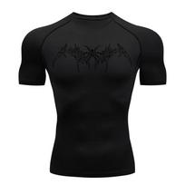 Graphic Short Sleeve Compression Shirts for Men Gym Workout Running Tshirts Sporty Quick Dry Tees Tops Baselayers  RL0553 M black