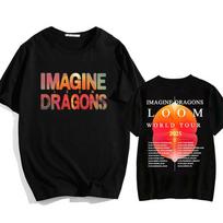 Imagine Dragons Loom Tour 2026 Marškinėliai Trumpomis Rankovėmis Medvilniniai Vyrams Moterims Per dideli Marškinėliai Aukštos Kokybės Minkšti Unisex Gatvės apranga Hip Hop Mada S gelsvai ruda