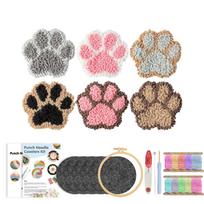 6Pcs Dog DIY Punch Needle Coasters Kit for Beginners Cup Drink Mat DIY Easy Coaster Embroidery Set Holder Art Craft Supplies pink