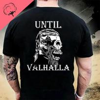 Medvilninis T-shirt „Til Valhalla“ Amerikietiškas Barzdos Warrior Taktinis Kaukolės Unisex T-shirt Trumpomis Rankovėmis O formos Kaklu Laisvalaikio Vyriškas Viršus XL balta