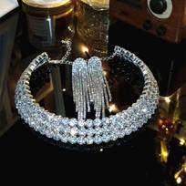 Blizgančios sidabrinės spalvos krištolinė grandinėlė Choker karoliai Nuotakos moterims Vestuvės Šventė Deimantinis kalnų krištolo Choker papuošalai Dovanos 45cm gray