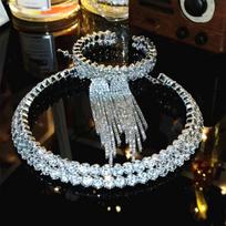 Blizgančios sidabrinės spalvos krištolinė grandinėlė Choker karoliai Nuotakos moterims Vestuvės Šventė Deimantinis kalnų krištolo Choker papuošalai Dovanos 45cm gray