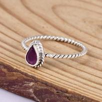 Natural Ruby Teardrop Ring 6x4mm | 925 Sterling Silver Twisted Band Ring | Minimalist Gemstone Ring | July Birthstone Jewelry | Gift for Her 10 beige