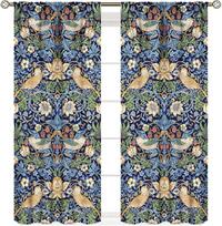 Gėlėta užuolaida mėlyna William Morris originalus dizainas Braškių vagis Miegamasis Svetainė Virtuvė Apsauga nuo smalsių akių Vintažinė Pagaminta iš poliesterio Plaunama Puikiai paruošta W214*H160(CM)-Hooks&2PCS