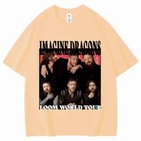 Imagine Dragons Loom World Tour T Shirt Men Women Fashion Rock Short Sleeve T-shirts Summer Casual Loose Cotton T Shirts 3XL beige