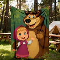 1pc Masha Bear Outdoor Blanket Lightweight Flannel, Soft & Warm, All-Season Use for Sofa, Outdoor, Camping, Living Room, Office138 150cmx200cm