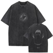 Chainsaw Man Bomb Devil Reze Dual-Sided Vintage Washed Oversized T-Shirt Dark Grunge Anime Streetwear Unisex T-shirt L gray