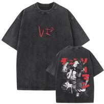 Chainsaw Man Bomb Devil Reze Dual-Sided Vintage Washed Oversized T-Shirt Dark Grunge Anime Streetwear Unisex T-shirt L black