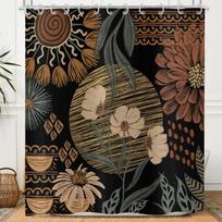 Bohemiškos gėlės Dušo užuolaida 180X 200cm Juoda Vintažinė Abstrakčių gėlių Dušo užuolaida Vidurio amžiaus moderni Vandeniui atspari W60H190(CM)-1 Pcs brown