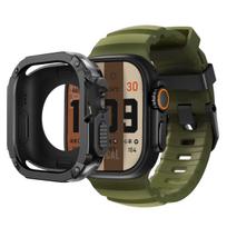 Apyrankė+Dėklas Apple Watch Ultra 2 49mm 44mm 45mm 46mm Silikoninė juosta TPU+PC iWatch Series Ultra 3 SE 3 11 10 9 8 7 6 5 Apsauga 45mm gray