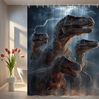 Dinozaurų dušo užuolaida T Rex Juros periodo scena Audros fonas Laukinių priešistorinių dekoras Vaikų vonios kambarys Vandeniui atsparus Netoksiškas W60H190(CM)-1 Pcs gray