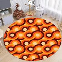 Vintažinis 70-ųjų geometrinis apvalus kilimas Abstrakčių sūkurių ir dryžių raštas Neslystantis kilimas svetainei, miegamajam Stilinga namų puošmena 80cm x 80cm brown