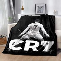 Portugalija Ronaldo Nr. 7 Spausdinta flanelinė pledinė antklodė Minkštas šiltas dangalas sofai, lovai Futbolo gerbėjams Vaikams Paaugliams 80cm x 120cm gray
