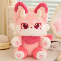Myth Fairy Fox Plush Toy Stuffed Dragon Horn Pink Foxes Plushie for Kids Birthday Gift for Girl Hug Cushion Throw Pillow about 30-35cm white