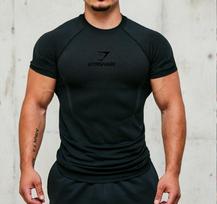 GYMSHARK vyriški greitai džiūstantys kvėpuojantys kompresiniai marškinėliai - trumpomis rankovėmis treniruočių viršus Large black