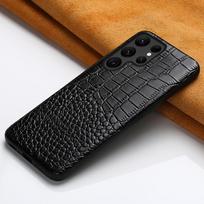 Krokodilo rašto karvės odos dėklas, skirtas Samsung Galaxy S26 Ultra S25 S24 Plus S23 FE S22 S21 Note 20 mobiliajam telefonui, kietas dangtelis S20FE juoda