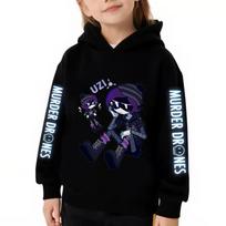 Žudikių dronai Uzi Hoodies Vaikams Animaciniai Drabužiai Mergaitėms Megztiniai Ilgomis Rankovėmis Džemperiai Berniukams Anime Viršutiniai Drabužiai Rudens Vaikų Drabužiai 140 black