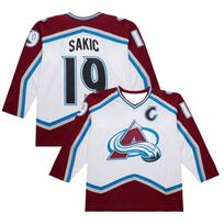 Ledo ritulio marškinėliai - Balti/Bordo/Mėlyni akcentai  Sakic 19  Kapitonas  C  Retro  A  logotipas Kvėpuojantys sportiniai marškinėliai 3D HD spaudiniai XL brown