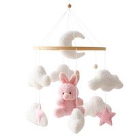 Baby Crib Mobile Wooden Rattle Toy Bed Bell Mobile Hanging Teddy Velvet Bear Doll Toy Newborn Music Box Crib Mobile Bracket Gift white