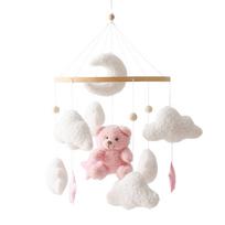 Baby Crib Mobile Wooden Rattle Toy Bed Bell Mobile Hanging Teddy Velvet Bear Doll Toy Newborn Music Box Crib Mobile Bracket Gift white