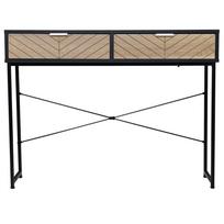Narrow Console Table with 2 Drawers Carved Lines Design Modern Style Black and Oak 100 x 30 x 75 cm