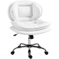 Office Chair Cross-Legged with Wide Seat Wheels Adjustable Height Double Padding Tilt Function White 65 x 62 x 93 cm