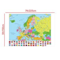 Švietimo Europos žemėlapio plakatas Vaikų miegamojo žaidimų kambario sienų dekoras Vaikų geografijos mokymasis Animacinis pasaulio žemėlapis Vėliavos, Kelionės/Švietimo reikmenys 225*150cm