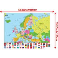 Švietimo Europos žemėlapio plakatas Vaikų miegamojo žaidimų kambario sienų dekoras Vaikų geografijos mokymasis Animacinis pasaulio žemėlapis Vėliavos, Kelionės/Švietimo reikmenys 150*100cm yellow