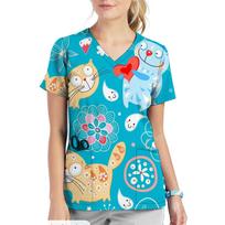 Slaugytojos uniforma Moteriški viršutiniai marškinėliai V formos iškirpte T-shirt Su spausdinta animacinio katino ir šuns viršutine dalimi Uniforma Trumpomis rankovėmis Kišenės Medicininė moteriška slaugytojos uniforma 8XL blue