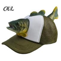 Ši vasaros žvejybos įranga Bass žuvies kepuraitė, Realistiška 3D naujoviška kepurė, Reguliuojama kvėpuojanti tinklelio juokinga lauko fotografijos rekvizitai Saulės Hilarious gray