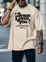 Jesus Loves You Unisexs Crew Neck T Shirt Christian Star Bible Verse Retro Text Graphic Short Sleeve Casual Street Tops 2XL gray