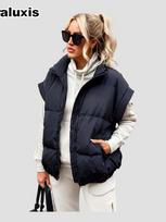 Nauja Moteriška Vienspalvė Medvilninė Liemenė Striukė Su Užtrauktukais Kišenėmis Slim Fit Stilinga Asmenybė Darbo Paltai XL juoda