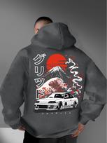 JDM Lenktynių Stiliaus Vyriškas Mount Fuji Bangos Retro Japonų Raidės Grafikos Hip Hop Puloveris su Gobtuvu Sportinis Per dydį Megztinis XL balta
