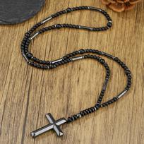 Natūralus čakros akmenų rožančiaus karoliai Juodo obsidiano karoliukų grandinėlė Kryžiaus pakabukas Ilgi maldos karoliai Unisex madingi papuošalai ZJ15156 brown
