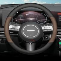 Odinis automobilio vairo užvalkalas Hyundai Kona Sx2 Elantra N Tucson Santa Fe I30 Palisade Sonata Creta 2025 2026 priedams Round (Black Brown