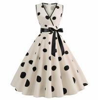Moterims Retro Rockabilly Suknelė Madinga Vasarinė V formos iškirpte Be rankovių Taškuota Suknelė Vintage Sūpynės Suknelė XL abrikosas