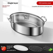 Oval 410 Stainless Steel Fish Steamer Non-Toxic Food Grade Cookware Fits Electric & Induction Cooker Perfect Housewarming Gift A1 gray