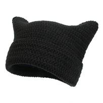 Laisvalaikio miela katės ausų japoniška kepurė Beanie, šildanti, punk, gotikinė, megzta vilnonė kepurė, unisex, Y2K, Harajuku, Skullies kepurė, dryžuota kepurė juoda