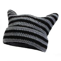 Laisvalaikio miela katės ausų japoniška kepurė Beanie, šildanti, punk, gotikinė, megzta vilnonė kepurė, unisex, Y2K, Harajuku, Skullies kepurė, dryžuota kepurė gray