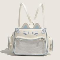 Y2K Kawaii Cat Ita Bag PU Transparent Window 3‑Way Shoulder Crossbody Backpack for Girls