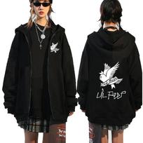 Lil Peep Cry Baby Dove Graphic Zip Up Hoodie Casual Oversized Black Hooded Jacket Streetwear M juoda